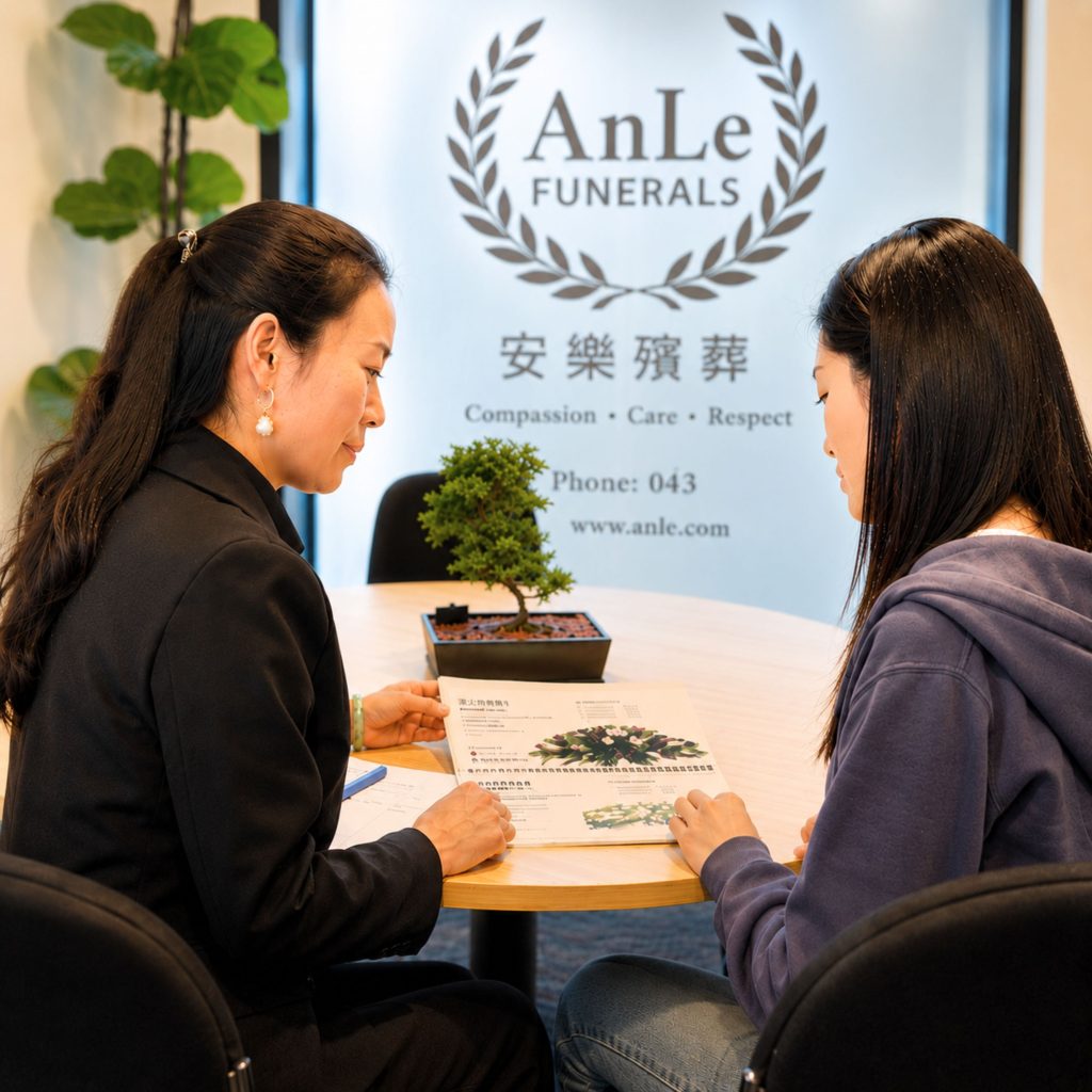 Chinese funeral director consulting with a family in Melbourne